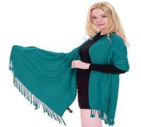 CJ Apparel Teal Green Jade Green Solid Colour Tassels Design Nepalese Shawl Scarf Wrap Stole Throw Head Wrap Pashmina Hand Made in Nepal New