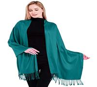 CJ Apparel Teal Green Jade Green Solid Colour Tassels Design Nepalese Shawl Seconds Scarf Wrap Stole Throw Head Wrap Pashmina Hand Made in Nepal New