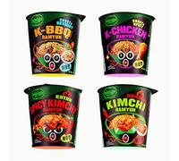 CJ Bibigo Korean Style Stir-Fried Cup Authentic Instant Noodles Ramyun - Assorted Flavour 98g [NEW] (Pack of 4)