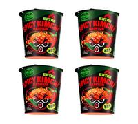 CJ Bibigo Korean Style Stir-Fried Cup Authentic Instant Noodles Ramyun - Extra Spicy Kimchi Flavour 98g [NEW] (Pack of 4)