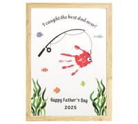 CJ&M Father's Day Handprint Craft Gift | Gift for Dad | Father's Day Craft | Fishing,Unique Gifts for Dad from Daughter or Son (with Wood Frame)