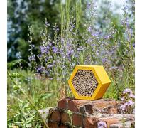 CJ Wildlife Bug Hotel - Bee Hotel Insect Hotel - Woodstone Yellow Wood With Replaceable Bamboo Tubes - Garden Wildlife Habitat