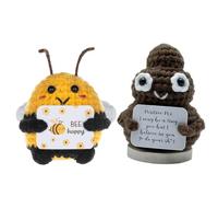CJAPGJW Set of 2 Positive Potato, Lucky Charm and Emotional Support Gift Set, Handmade Bee and Poop Knitted Dolls, Funny Children's Gift for Birthdays and Parties