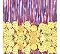 CJBIN 100 Pieces Plastic Medals for Kids, Gold Medals for Children with Ribbon, Medal for Adults, Sports Day Medal for Kids Party Favors, Sports Competition and Decorations
