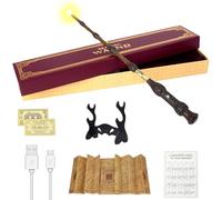 CJBIN Elder Wand, 38CM Dumbledore Wand Light Up, USB Charging Elder Wand Harry, Magic Dumbledore Wand in Gift Box with Card, Station Ticket, Map, and Holder