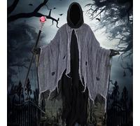 CJBIN Halloween Ghost Cape, Halloween Ghost Costume, Ghost Grim Reaper Costume, Scary Cape with Hood and Scepter, Halloween Ghost Costumes for Men Women Carnival Hi-ween Role Play