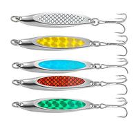 CJBIN Sea Fishing Spinners Set, 5pcs Metal Lures for Sea Fishing, Metal Sequins Spinner Lures for Bass, Mackerel, Trout, Bluefish, Pik Salmon, 7cm 21g, Carrying Capacity-8KG