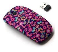 CJCBROES 2.4G Wireless Mouse with Cute Pattern Design for All Laptops and Desktops with Nano Receiver - Butterflies Flowers Freehand