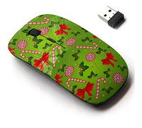 CJCBROES 2.4G Wireless Mouse with Cute Pattern Design for All Laptops and Desktops with Nano Receiver - Christmas Candy Cane Decorated Bow