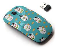 CJCBROES 2.4G Wireless Mouse with Cute Pattern Design for All Laptops and Desktops with Nano Receiver - Japanese Lucky Fortune cat Letter, M-BLKHIM-30537