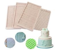 Cjeuxnr 3D Knitting Sweater Fondant Mold, 4pcs Crochet Texture Cake Decoration Impression Mat, Reusable Silicone Mold for Baby Shower Party Cupcake Cake Decoration, Various sizes, MK-2452