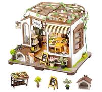 Cjeuxnr 3D Wooden Doll House Accessories, DIY Miniature House Kit for Adults, Creative Pet Shop Tiny House Kit with Furniture and LED Lights for Women's Birthday Gift