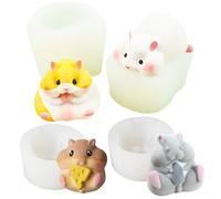 Cjeuxnr 4pcs Small 3D Hamster Shape Silicone Mold Animal Candle Aromatherapy Mold Dessert Mousse Cake for Pastry Brownie Jelly Truffle Pudding Fruit Ice Cream Soap Making Tool