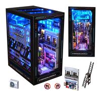 Cjeuxnr Book Nook Kit DIY Dollhouse Miniature Kit, Bookshelf Insert Decor, 3D Wooden Puzzle Booknook Miniature Kit with Furniture for Creative Ssembled Bookends (Near Future)