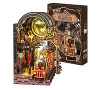 Cjeuxnr DIY Book Nook Kit, 3D Puzzle Miniature Train Station Bookshelf Insert, Christmas Theme Dollhouse, Adult Craft Project