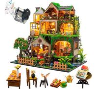 Cjeuxnr DIY Dollhouse Kit Coffee Shop Miniature Wooden Model Handmade Room Building Set, with LED Lights and Music Romantic Valentine's Gift (L2501-A)