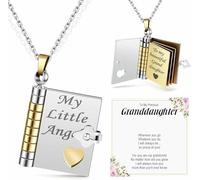 CJFBDFC Granddaughter Necklaces For Girls Gifts Mum Daughter Granddaughter, Book Pendant With 6 Pages Of Engraved Information, Mothers Day Valentines Her, Unique Stocking Fillers-3 Granddaugh