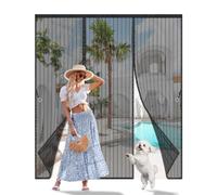 CJFBDY Magnetic Fly Screen Door, Black Stripe Polyester Mesh Curtain with Full Frame Hook&Loop, Heavy Duty Anti Mosquito Bug Net, Auto Close, Pet & Kid Friendly for Patio French Door, 240x240cm