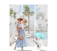 CJFBDY Magnetic Fly Screen Door, White Polyester Mesh Curtain with Full Frame Hook&Loop, Heavy Duty Anti Mosquito Bug Net, Auto Close, Pet & Kid Friendly for Patio French Door, 250x210cm