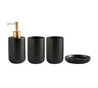 CJHFR472SG Bathroom 4 Pieces Ceramic Bathroom Accessories Set Includes Lotion Soap Dispenser, Mouthwash Cup, Soap Dish Liquid Pump Bottle(Black)