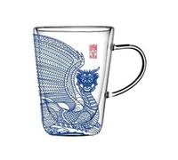 CJHFR472SG Elegant Double Wall Glass Coffee Mug 280ML, Hand-Blown Clear Borosilicate Cups with Handle Glassware