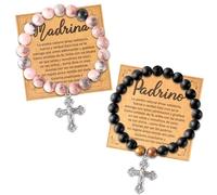 CJiangpo Cross Bracelet for Godparents - Madrina Padrino Natural Stone Bracelets Proposal Gifts from Godchild Christian Religious Cross Beaded Jewelry Godmother Godfather Catholic for Baptism Gifts