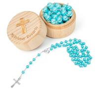 CJiangpo Spanish Baptism Gifts for Boys - My First Rosary with Wooden Keepsake Box Mi Primer Rosario Set, Catholic Christening Baby Dedication Gift for Boy Newborn Baby Shower First Communion Souvenir