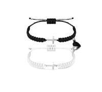 CJIAYUJEW Matching Bracelets for Couples Handmade Braided Love Cross Bracelet Adjustable Heart Matching Attraction Couples Bracelet for Him and Her Bff Friendship Gift, 5 UK, Nickel, no gemstone
