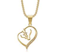 CJiePeiC 18K Gold Plated Lucky Horse Pendant Punk Rock Stainless Steel Necklace for Men Women, 24 Inch Chain Horseshoe Party Jewelry Gift, Stainless Steel, Cubic Zirconia