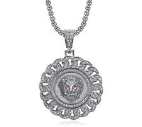 CJiePeiC CZ Fully Roaring Lion King With Red Eyes Pendant Punk Rock Stainless Steel Necklace, 24 Inch Rope Chain Hip Hop Jewelry-I'm the King, Stainless Steel, Cubic Zirconia