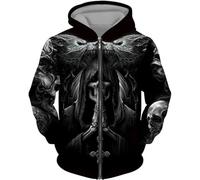 CJINSON Men's Angel Skull 3D Printed Hoodies Fashion Hooded Sweatshirt Full Zip Hoodie Casual Jacket (3XL,# 11)