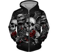 CJINSON Men's Angel Skull 3D Printed Hoodies Fashion Hooded Sweatshirt Full Zip Hoodie Casual Jacket (XL,# 5)
