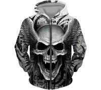 CJINSON Men's Angel Skull 3D Printed Hoodies Fashion Hooded Sweatshirt Full Zip Hoodie Casual Jacket (XL,# 10)