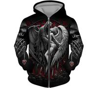 CJINSON Men's Angel Skull 3D Printed Hoodies Fashion Hooded Sweatshirt Full Zip Hoodie Casual Jacket (5XL,# 1)