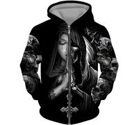 CJINSON Men's Angel Skull 3D Printed Hoodies Fashion Hooded Sweatshirt Full Zip Hoodie Casual Jacket (XL,# 9)