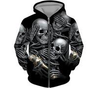 CJINSON Men's Angel Skull 3D Printed Hoodies Fashion Hooded Sweatshirt Full Zip Hoodie Casual Jacket (XL,# 4)