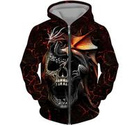 CJINSON Men's Angel Skull 3D Printed Hoodies Fashion Hooded Sweatshirt Full Zip Hoodie Casual Jacket (L,# 7)