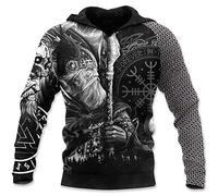 CJINSON Men's Viking Hoodie Vintage Casual Viking Warrior Odin 3D Printed Long Sleeve Sweatshirt Pullover Jacket Tops (XL,# 18)