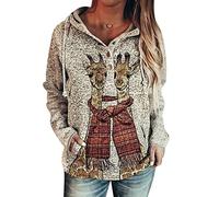 CJINSON Womens Hooded Sweatshirt Animal Horse Print Hoodie Giraffe Pattern Long Sleeve Pullover Casual Loose with Pocket Hooded Tops (XL,# 1)