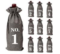 CJKDXDH 10 Pcs Numbered Burlap Wine Bags for Blind Wine Tasting, Wine Gift Bag with Drawstring, Reusable Linen Wine Bottle Covers for Home Storage Wedding Party Decoration (Grey)