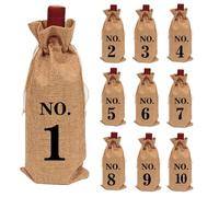 CJKDXDH 10 Pcs Numbered Burlap Wine Bags for Blind Wine Tasting, Wine Gift Bag with Drawstring, Reusable Linen Wine Bottle Covers for Home Storage Wedding Party Decoration (Khaki)