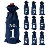 CJKDXDH 10 Pcs Numbered Burlap Wine Bags for Blind Wine Tasting, Wine Gift Bag with Drawstring, Reusable Linen Wine Bottle Covers for Home Storage Wedding Party Decoration (Navy)