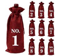 CJKDXDH 10 Pcs Numbered Burlap Wine Bags for Blind Wine Tasting, Wine Gift Bag with Drawstring, Reusable Linen Wine Bottle Covers for Home Storage Wedding Party Decoration (Wine Red)