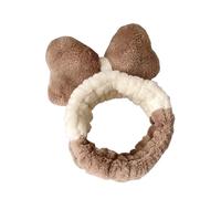 CJKDXDH Cute Bowknot Spa Headband Soft Coral Fleece Wash Face Headbands Comfy Makeup Hairband Elastic Skincare Hair Loop Decoration Bow Shower Hair Accessories (Khaki)