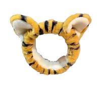 CJKDXDH Face Wash Headband Cute Animal Ears Tiger Print Makeup Hairband Fuzzy Coral Fleece Cartoon Spa Headbands Creative Hair Accessories (Yellow)