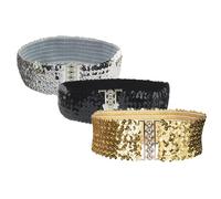 CJKDXDH Sequin Wide Belts Sparkly Waistband Elastic Dress Cinch Belt Glitter Stretchy Disco Belt Metal Buckle for 70s 80s Costume Party 3pcs
