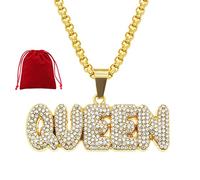 CJKDXDH Sparkling Rhinestone Queen Letter Pendant Necklace Shiny Crystal Tennis Chain Choker Party Wedding Neck Jewelry (Gold)