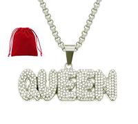 CJKDXDH Sparkling Rhinestone Queen Letter Pendant Necklace Shiny Crystal Tennis Chain Choker Party Wedding Neck Jewelry (Silver)