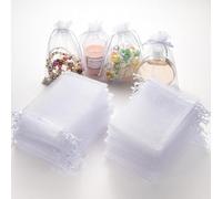 Cjkoonsa 120Pcs Write Organza Bags, 10 x 15cm Jewellery Pouches Organza Bag, Drawstring Bags, for Birthdays and Weddings, Parties, Christmas, Gift Wrapping (White)