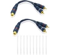 Cjkoonsa 2PCS RCA Splitter Cable,20cm RCA Y Adapter 1 Male to 2 Female Extension Cable,Gold-Plated Connectors Blue Shielded Audio Adapter for TV, DVD, Set-Top Box with White Storage Cable Ties